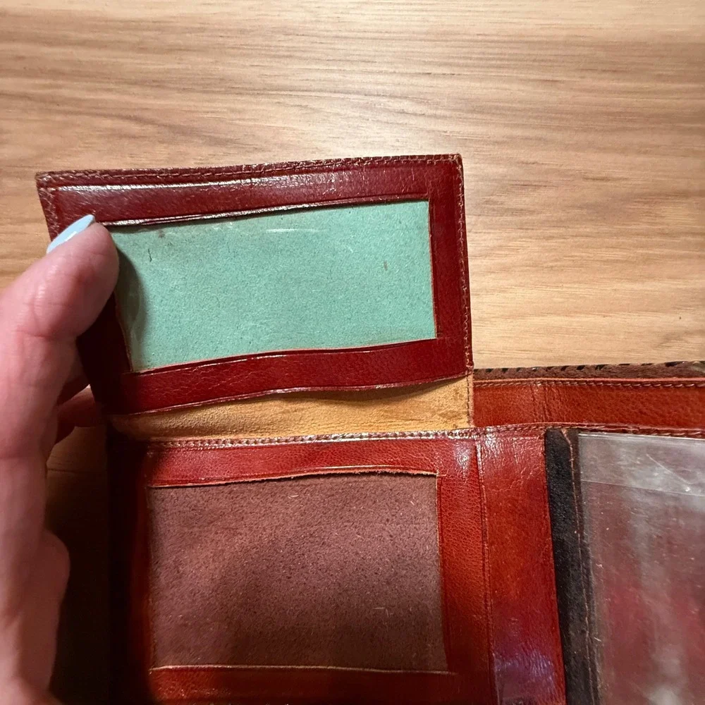 Vintage Mexico Bifold Leather Wallet Mens OS Brown Tooled Rose  Whipstitch